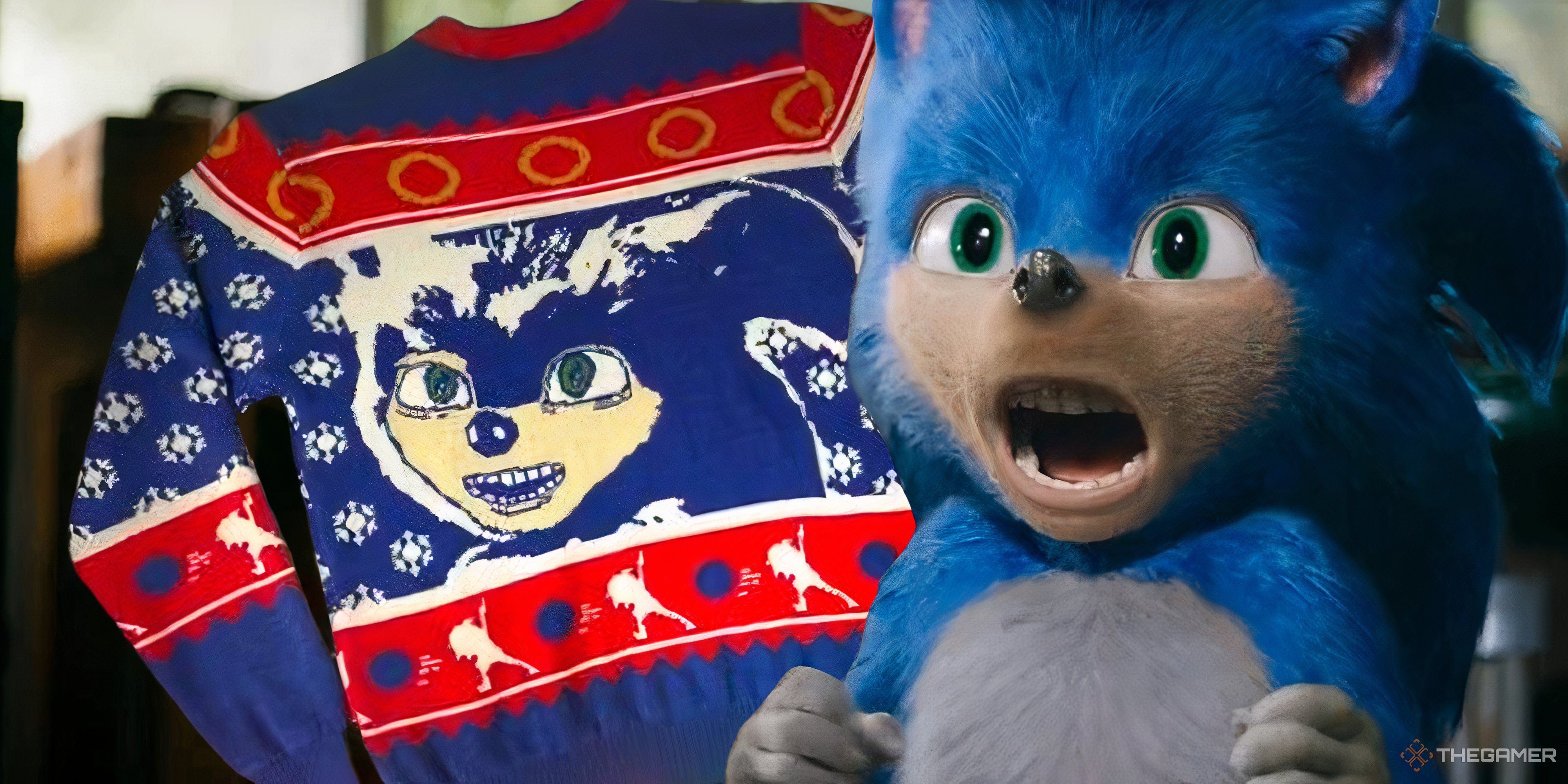 Sonic's Scrapped Movie Design Is Back For An Ugly Sonic Christmas Sweater